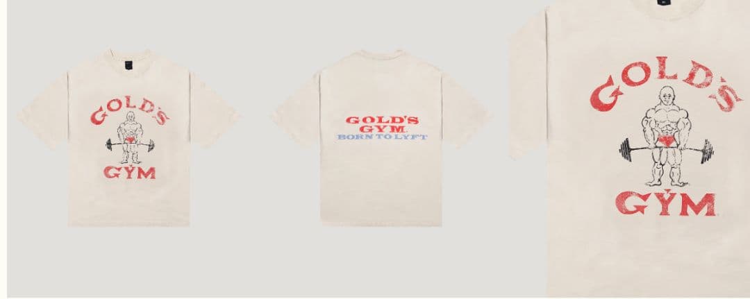 LÝFT × GOLD'S GYM LOGO BIG T-SHIRT Ivory