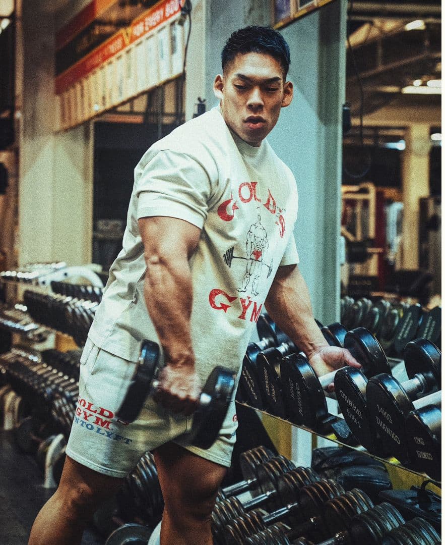 LÝFT × GOLD'S GYM LOGO BIG T-SHIRT Ivory