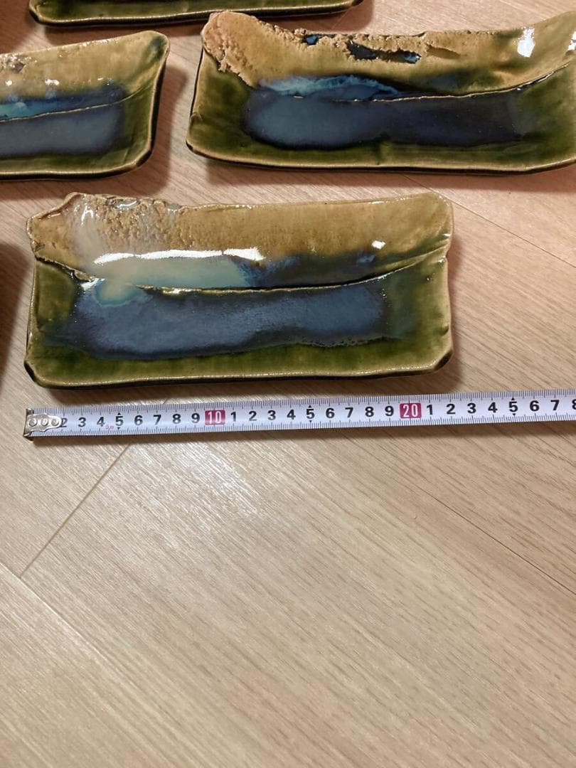 白山窯 山田正和造 織部 緑釉長皿 6客