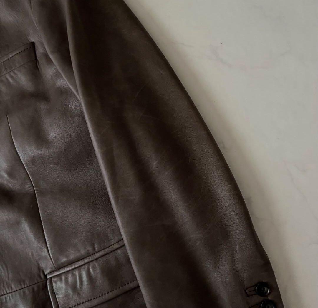 HUGO BOSS ダークブラウン レザー テーラードジャケット