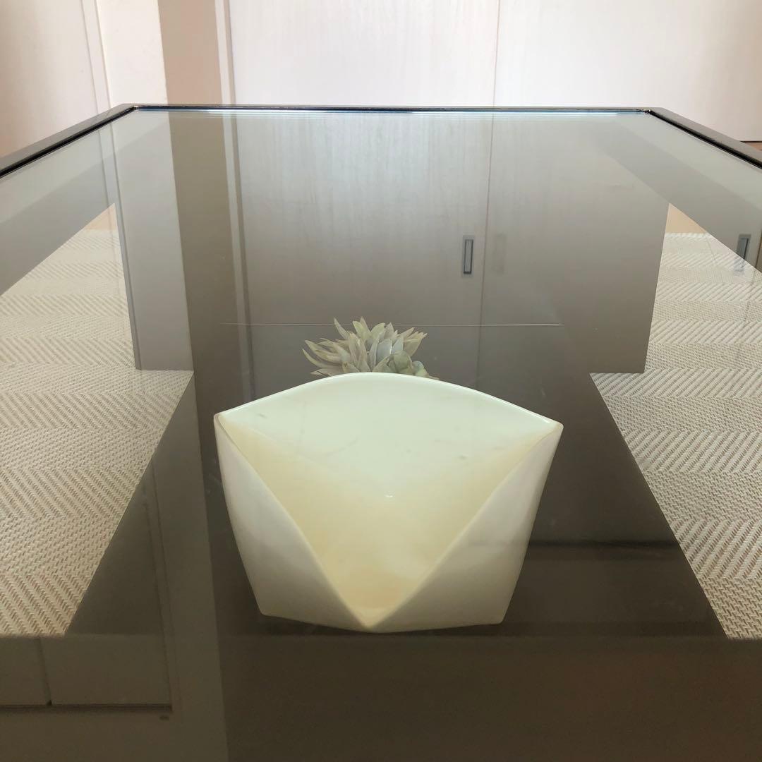 モダン ガラス天板 ローテーブル　ダークブラウン