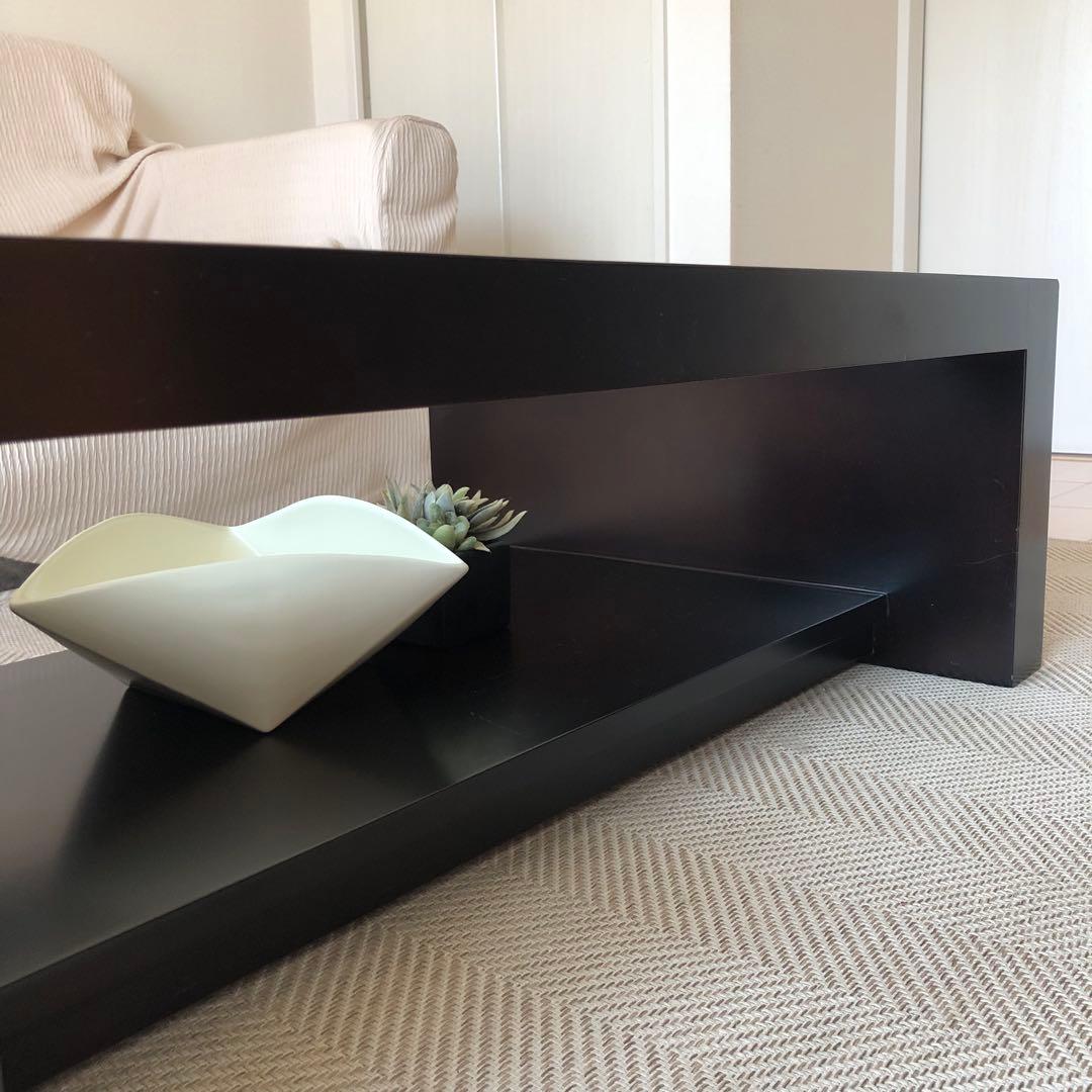 モダン ガラス天板 ローテーブル　ダークブラウン