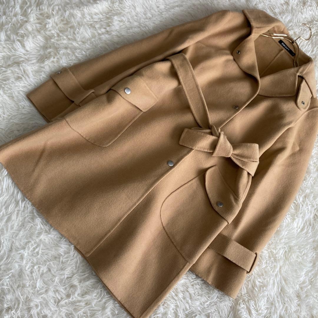 DKNY ウールコート キャメル 6 キレイめ アンゴラ 大人 ベルト付き