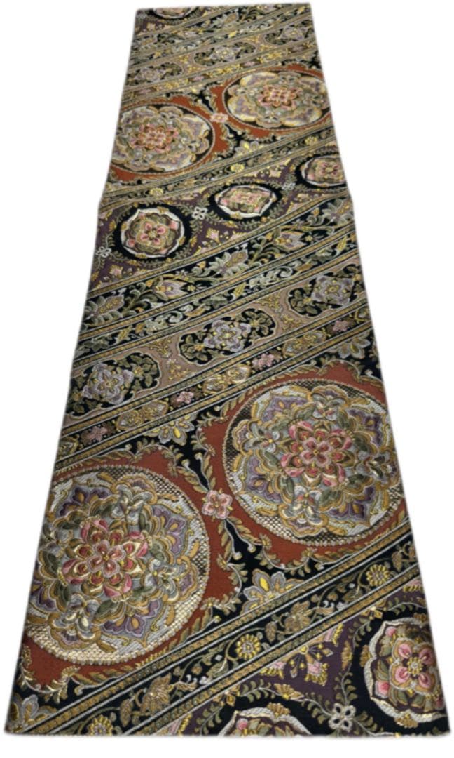 高級 袋帯 正絹 六通柄 ブラック ゴールド 花文様 フォーマル 訪問着