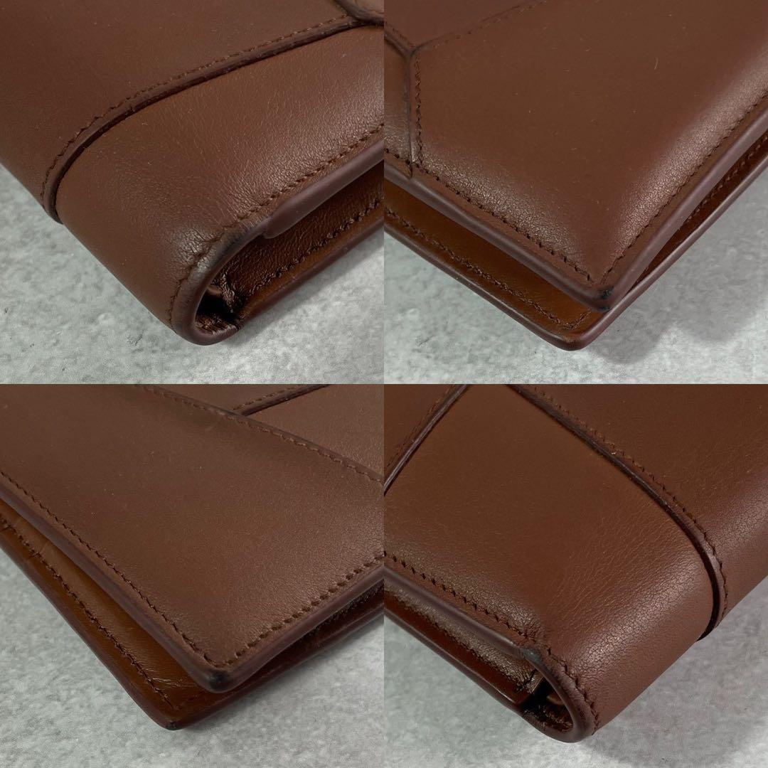 【美品 箱】ロエベ 折り財布 パズル アナグラム ロゴ レザー 本革 ブラウン