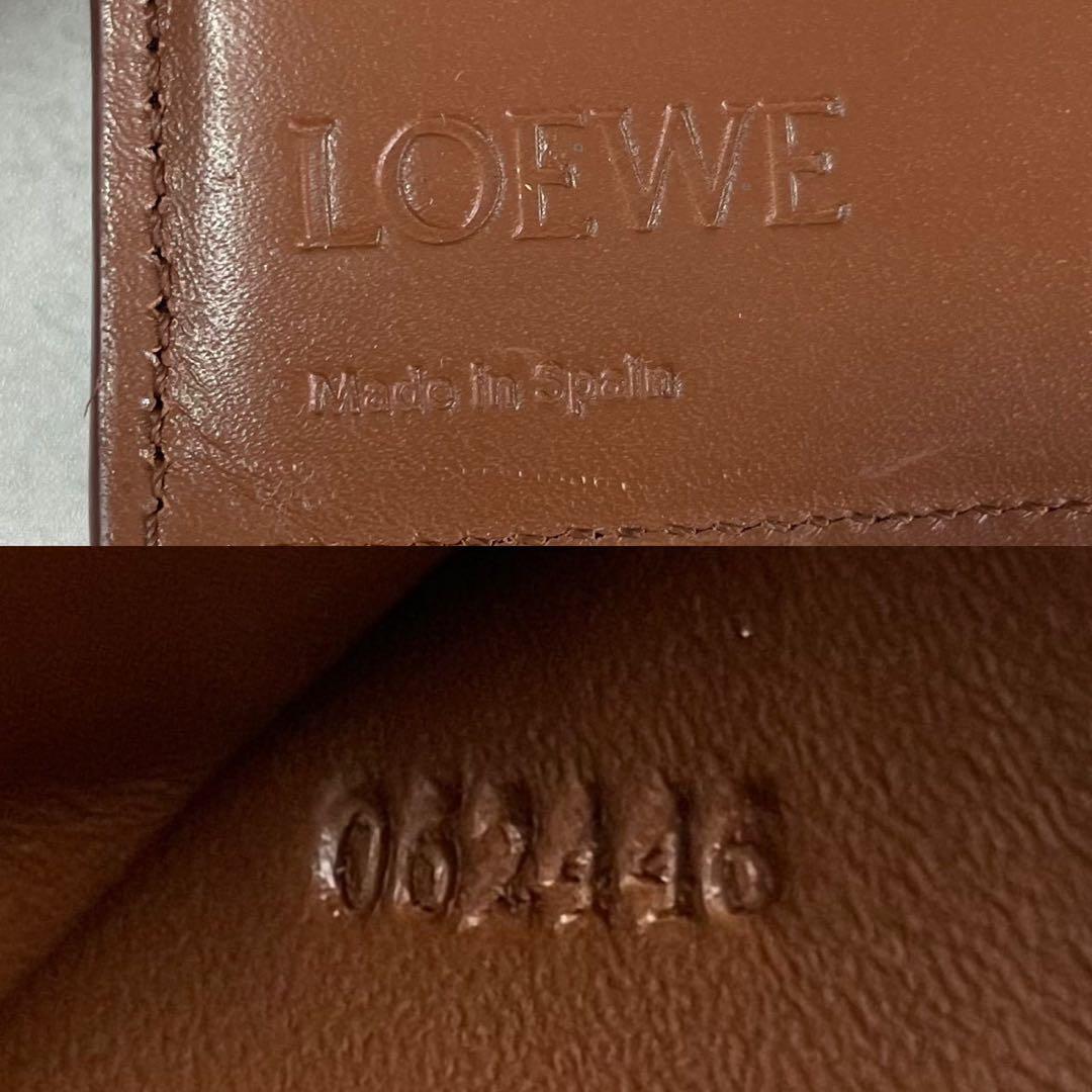 【美品 箱】ロエベ 折り財布 パズル アナグラム ロゴ レザー 本革 ブラウン