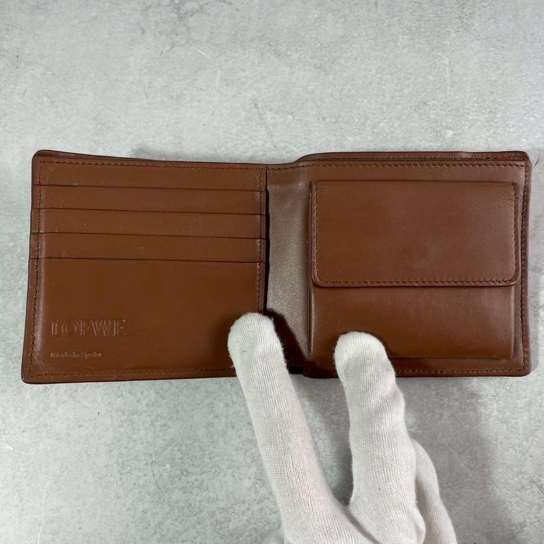 【美品 箱】ロエベ 折り財布 パズル アナグラム ロゴ レザー 本革 ブラウン
