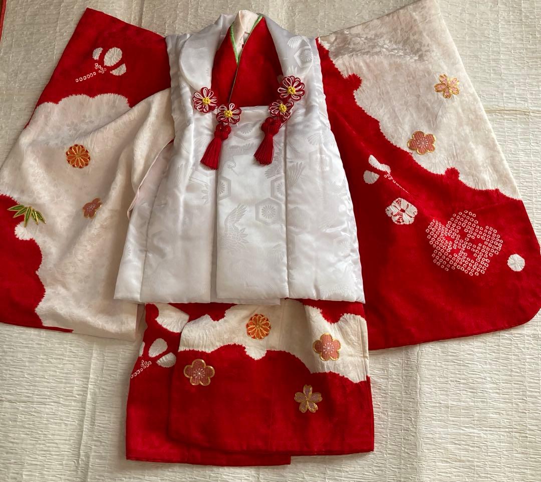 定価10万円以上高級絞り刺繍七五三着物　3歳被布長襦袢草履鞄髪飾りフルセット