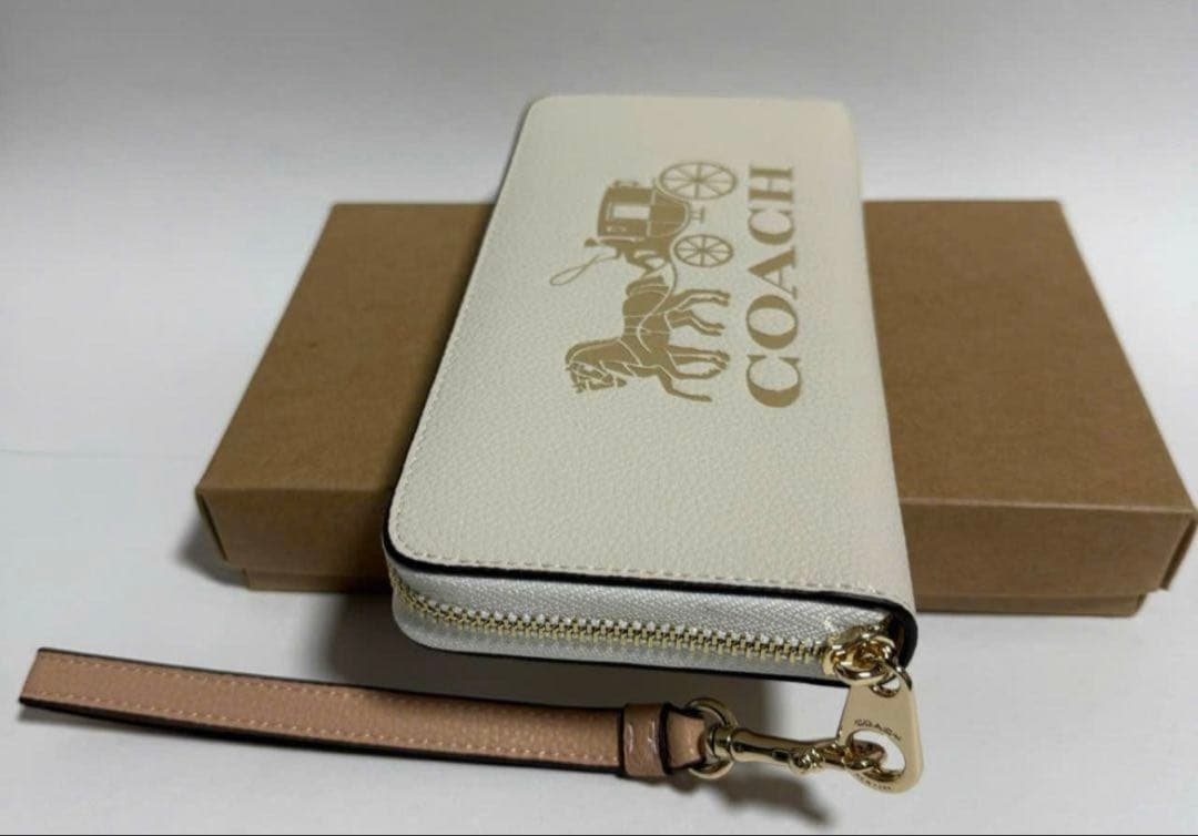 コーチ 長財布 レザー ホワイト ストラップ付