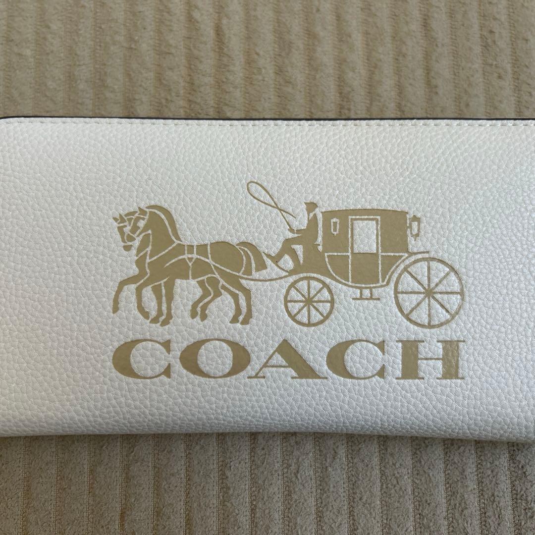 コーチ 長財布 レザー ホワイト ストラップ付