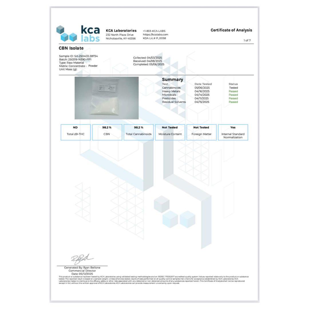 割引 高純度CBN アイソレートパウダー 10g 98% CBD CBG81