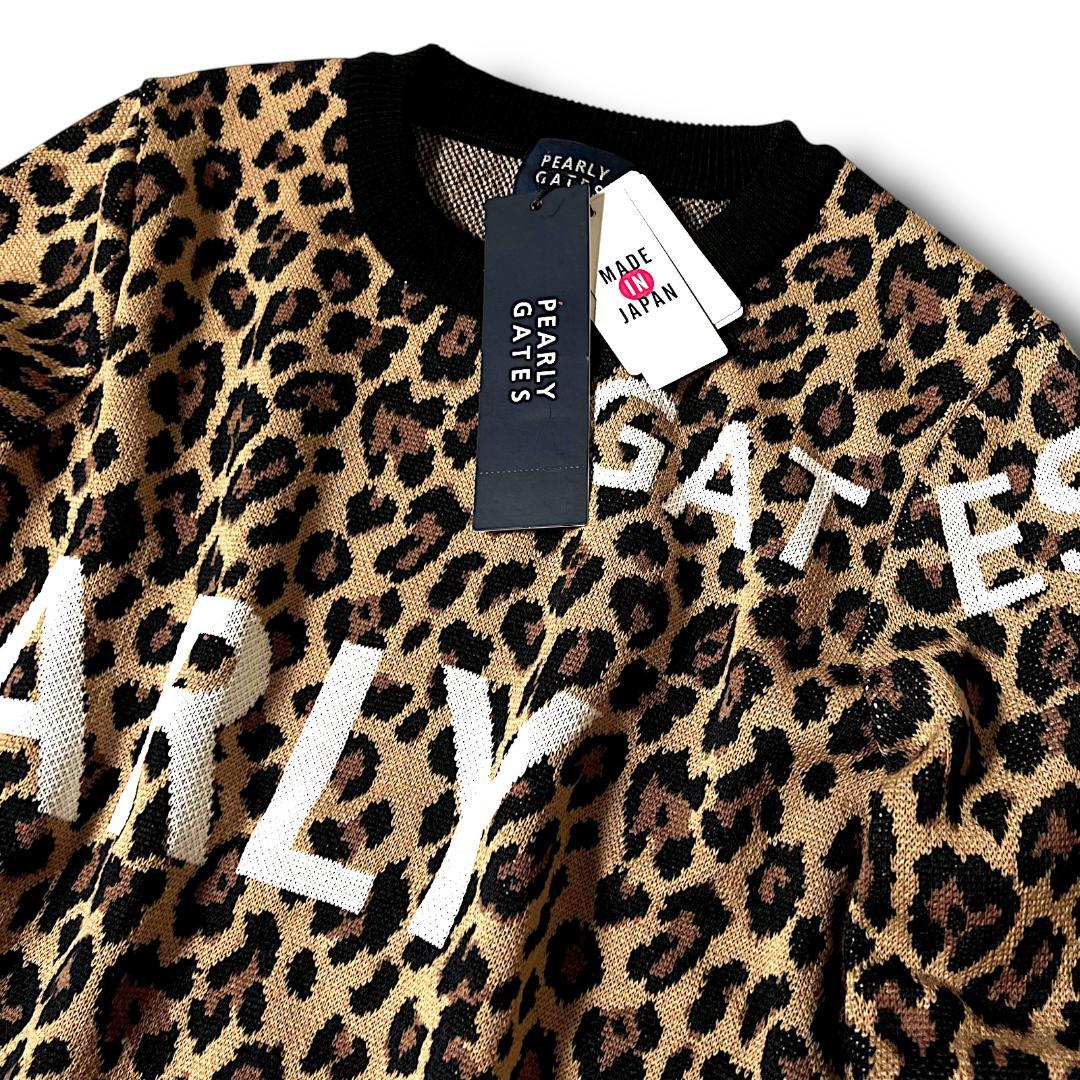 新品 0 パーリーゲイツ レオパードニットプルオーバー 日本製 定価37,400