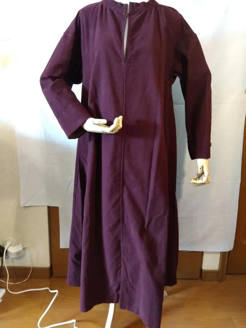 【新品未使用】45R ワンピース バーガンディ色　コットン　鮮やか色合い　日本製