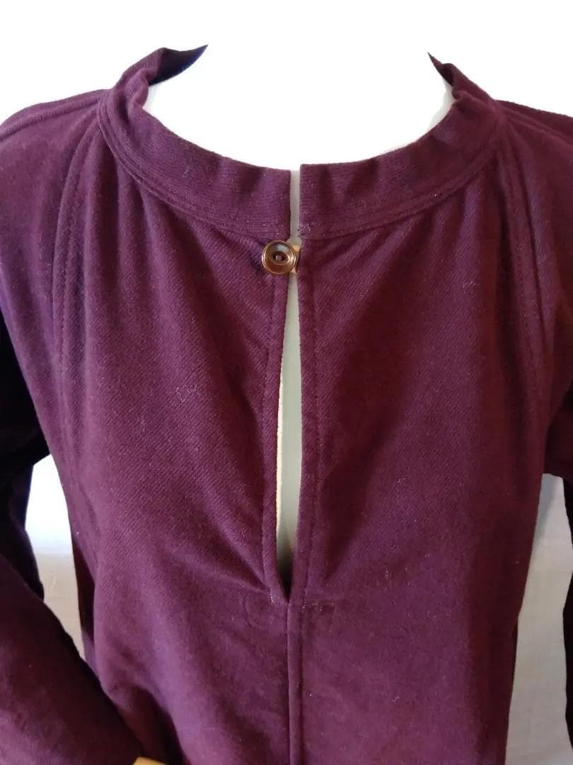 【新品未使用】45R ワンピース バーガンディ色　コットン　鮮やか色合い　日本製