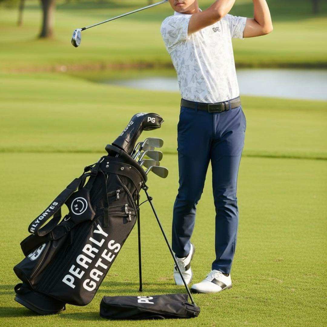 美品　パーリーゲイツ　キャディバッグ　黒　ブラック　ショルダー式　スタンド式