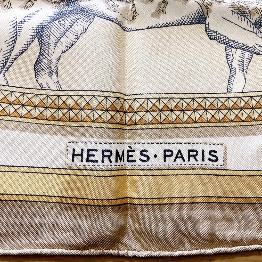 HERMES エルメス　スカーフ　シルク　カレ90 盛装の馬　ベージュ　正規品