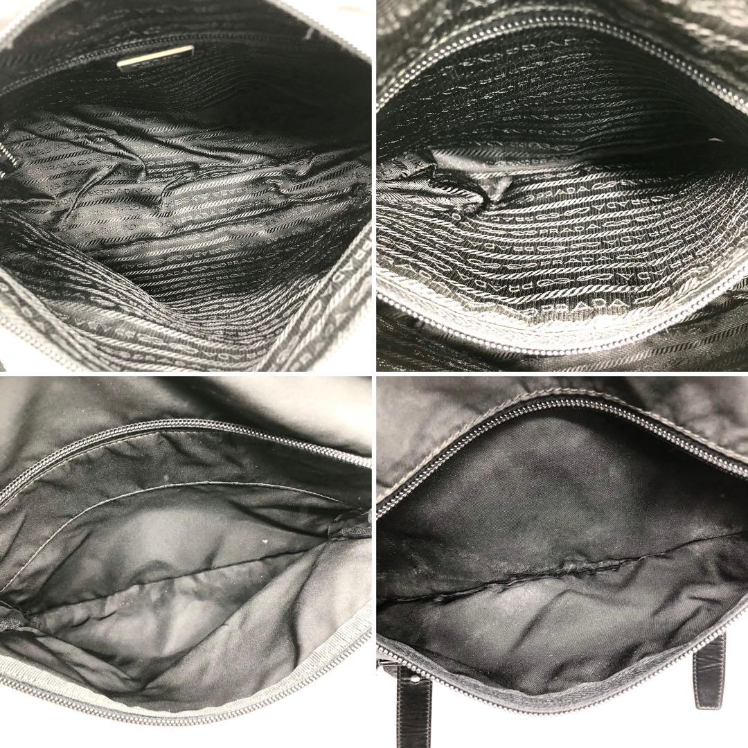 プラダ ショルダーバッグ 三角ロゴ シルバー金具 ベルト ナイロン レザー 黒