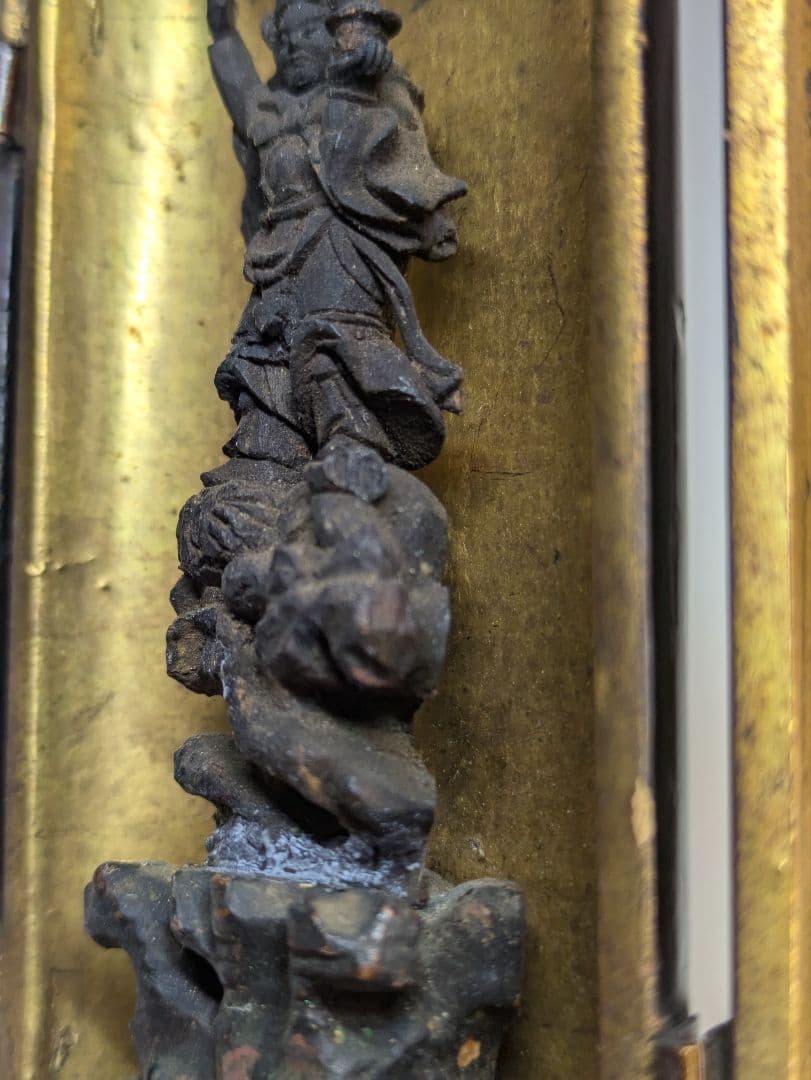 毘沙門天　念持仏　懐中仏　木彫　骨董　江戸時代　厨子　細密彫刻