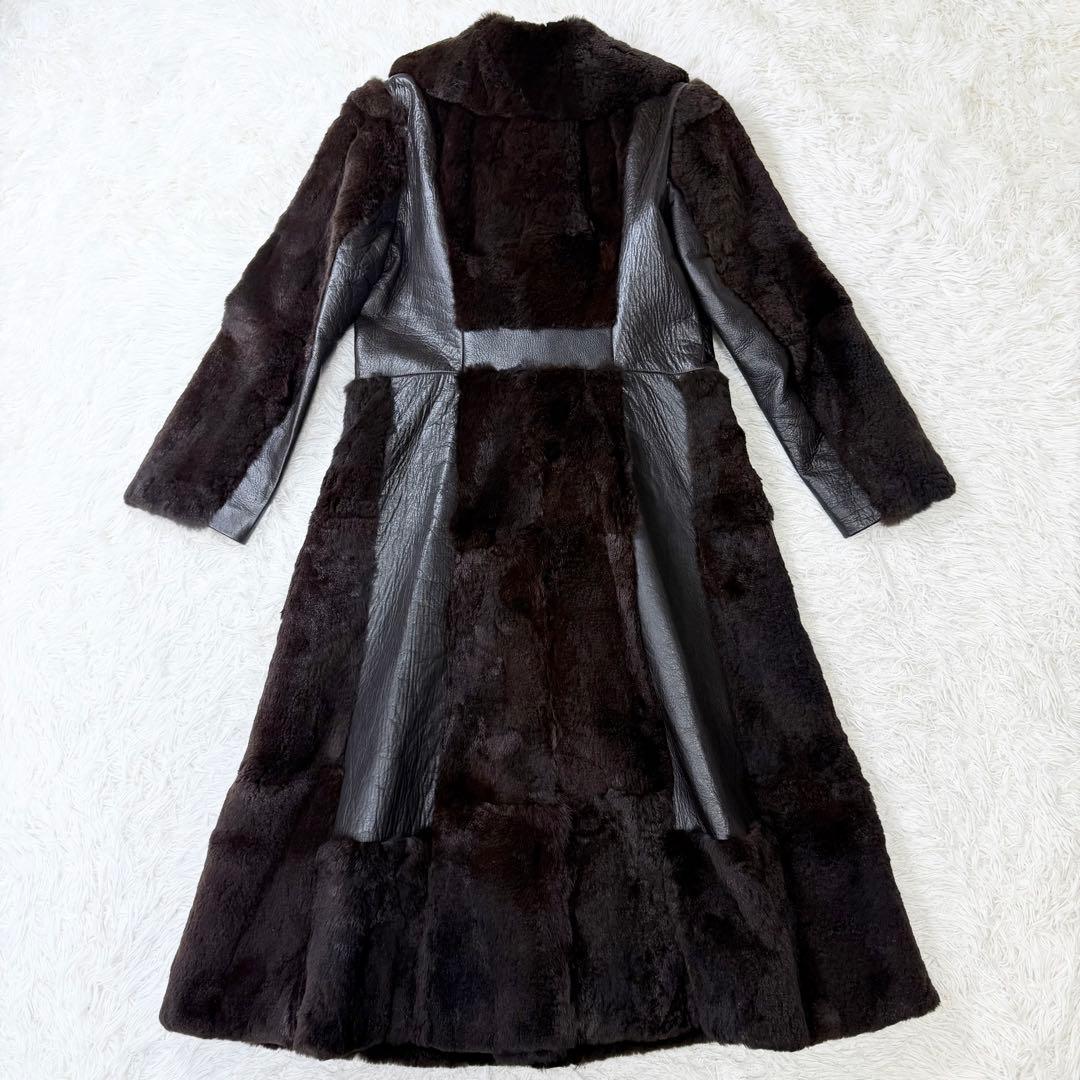 3点まとめ　リアルファー　ロングレザーコート　切り替え　ダークブラウン