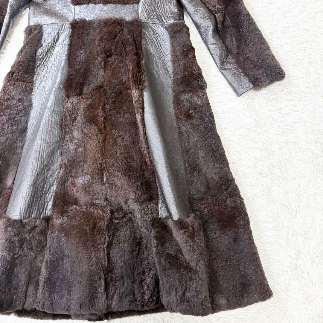 3点まとめ　リアルファー　ロングレザーコート　切り替え　ダークブラウン