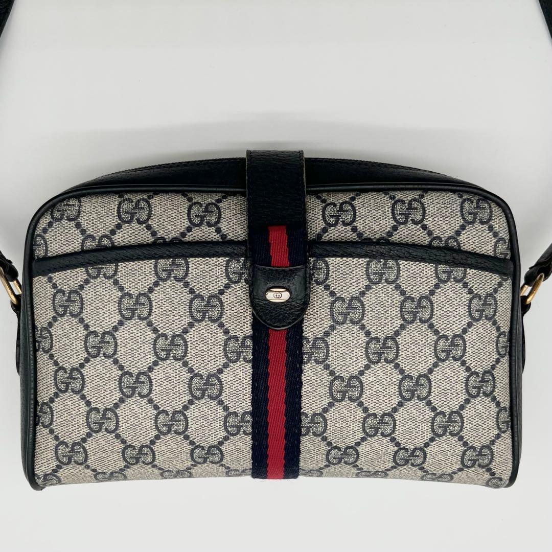 GUCCI シェリーライン GG ネイビー ショルダーバッグ レザー 箱付き