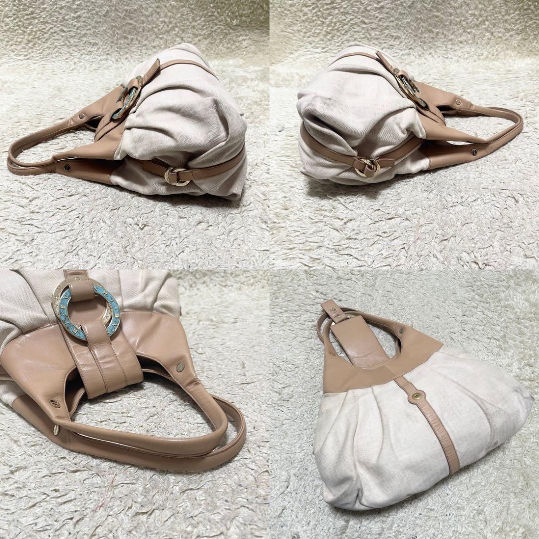 【希少】BVLGARI トートバッグ　レザー　ヘリンボーン　チャンドラ　ロゴ金具