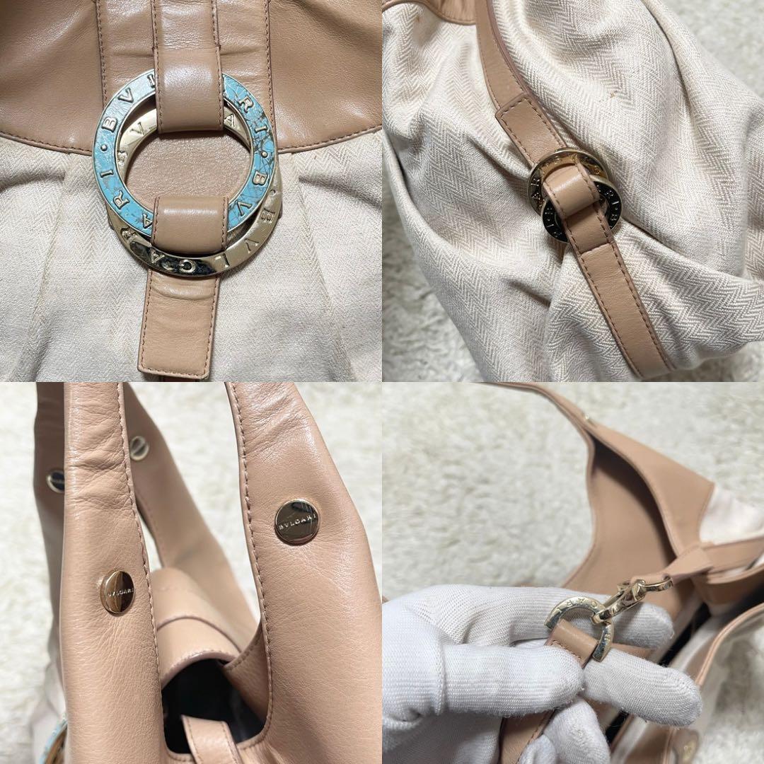 【希少】BVLGARI トートバッグ　レザー　ヘリンボーン　チャンドラ　ロゴ金具