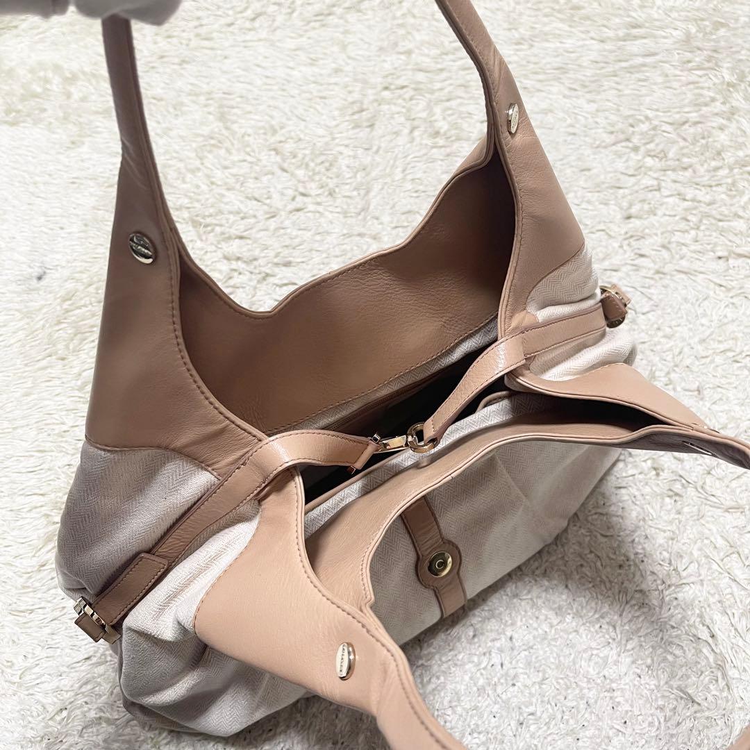 【希少】BVLGARI トートバッグ　レザー　ヘリンボーン　チャンドラ　ロゴ金具