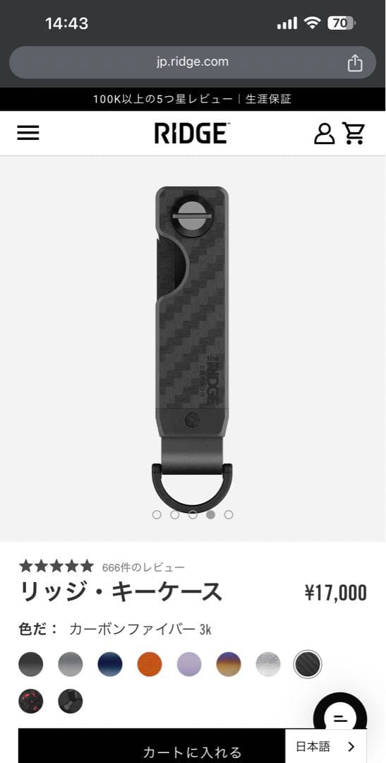 the RIDGE リッジ・キーケース カーボンファイバー 3k