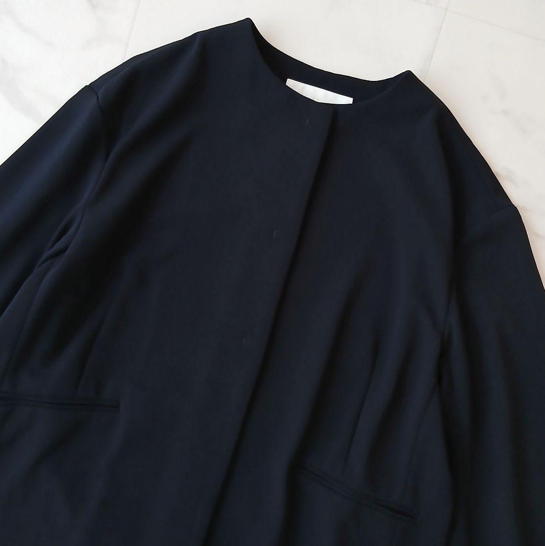 美品 ボールジィ 定価2万8千 ジョーゼットジャージー ノーカラージャケット 紺