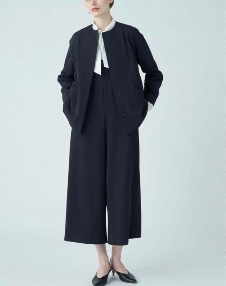 美品 ボールジィ 定価2万8千 ジョーゼットジャージー ノーカラージャケット 紺