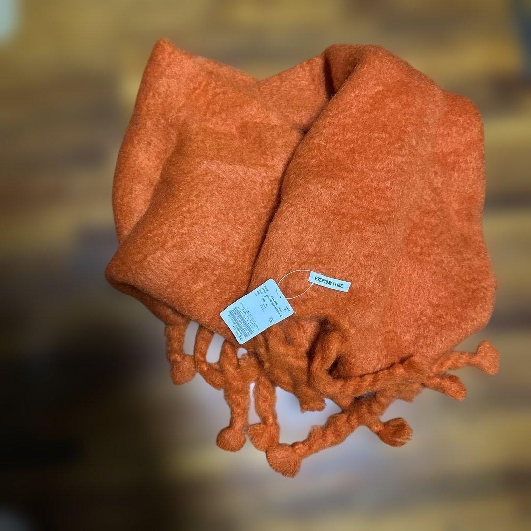 ベイクルーズ購入　新品タグ付きボリュームオレンジモヘアマフラー