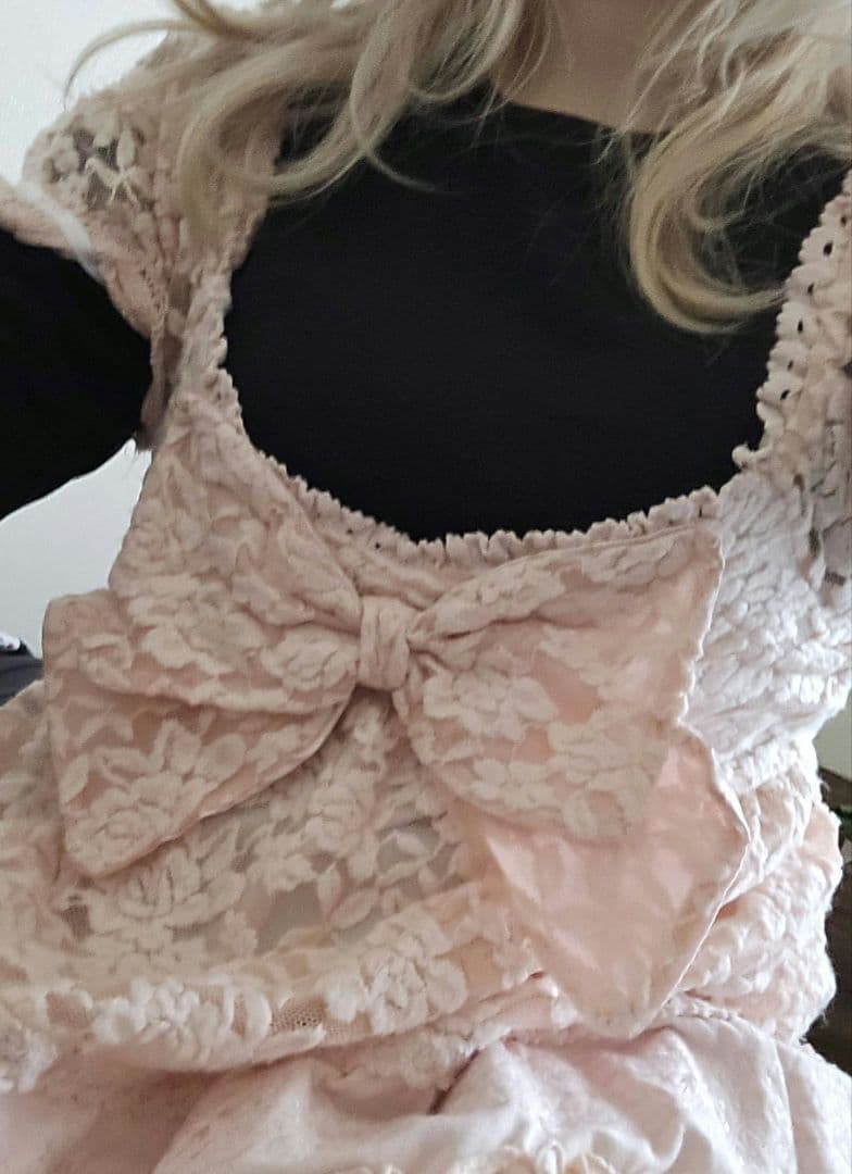 【希少】lizlisa ピンク レース 半袖ワンピース リボン付き