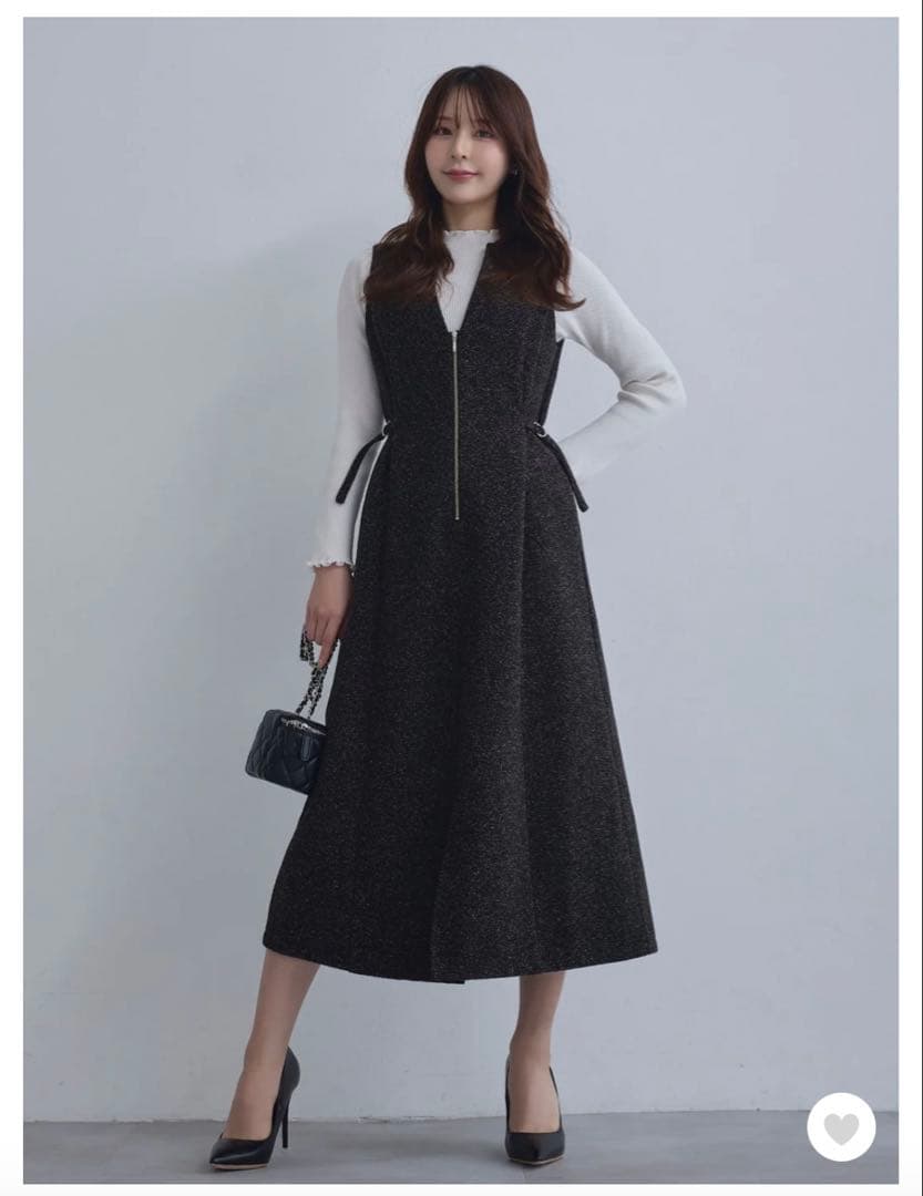 【overE】リニースタイルネップツイードジャンパースカート：ブラック90サイズ