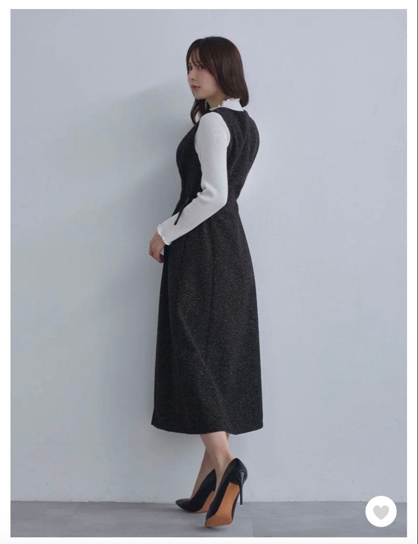 【overE】リニースタイルネップツイードジャンパースカート：ブラック90サイズ