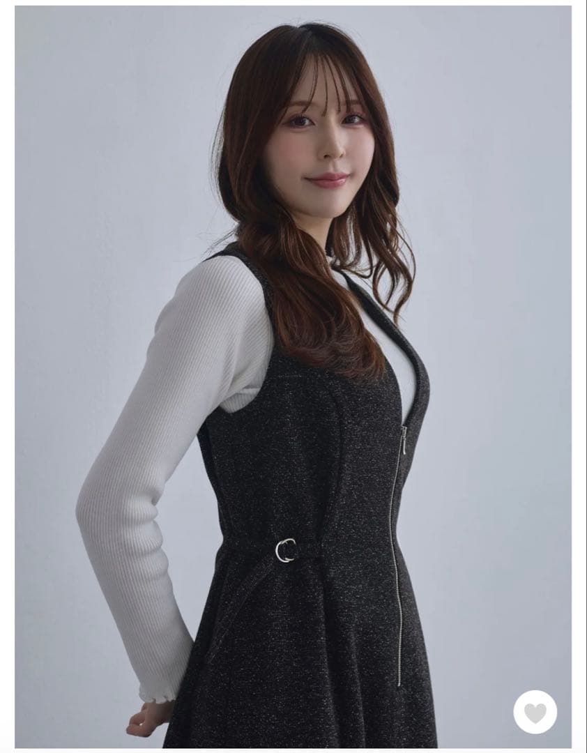 【overE】リニースタイルネップツイードジャンパースカート：ブラック90サイズ