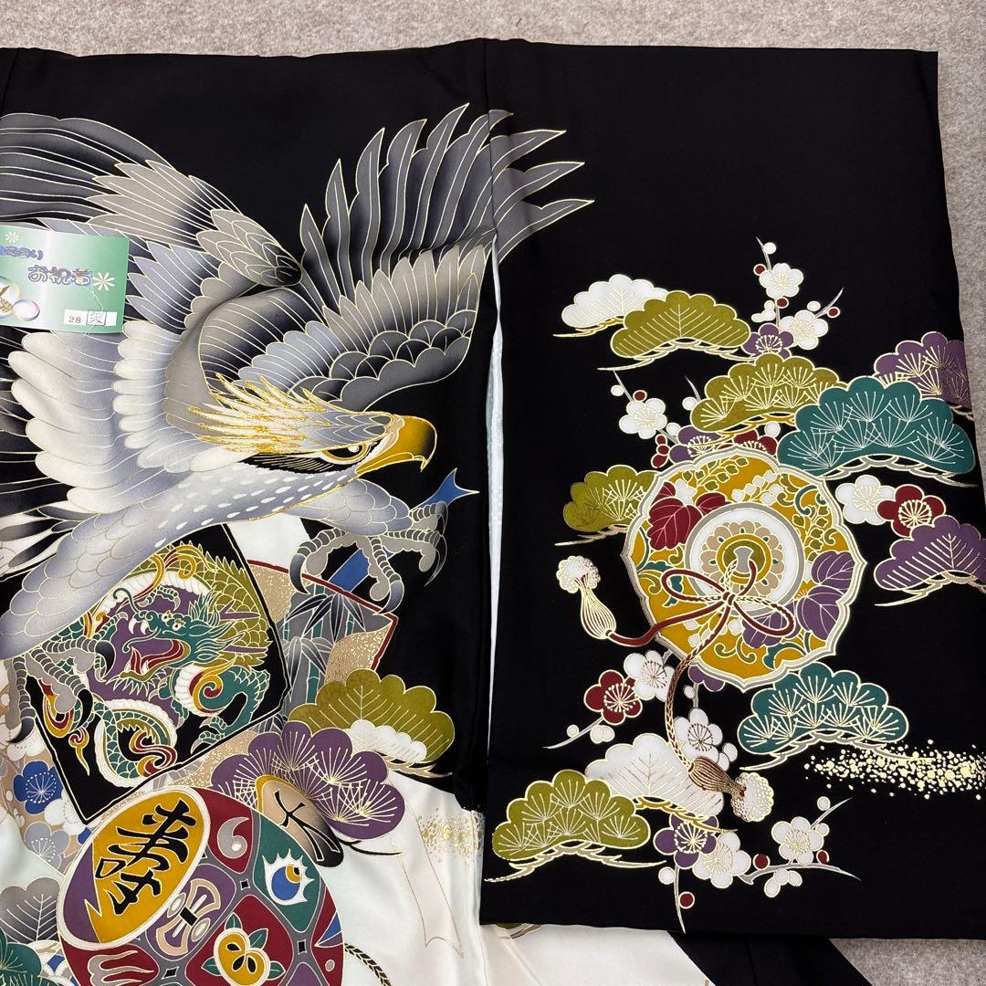 まゆみ新品正絹産着祝着京友禅豪華刺繍、金彩仕様、特選大鷹と祝色紙宝小槌文