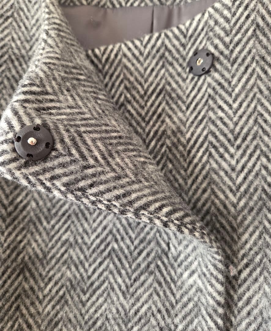 美品　FENNEL　グレー系 ヘリンボーン ノーカラージャケット　ヤマダヤ