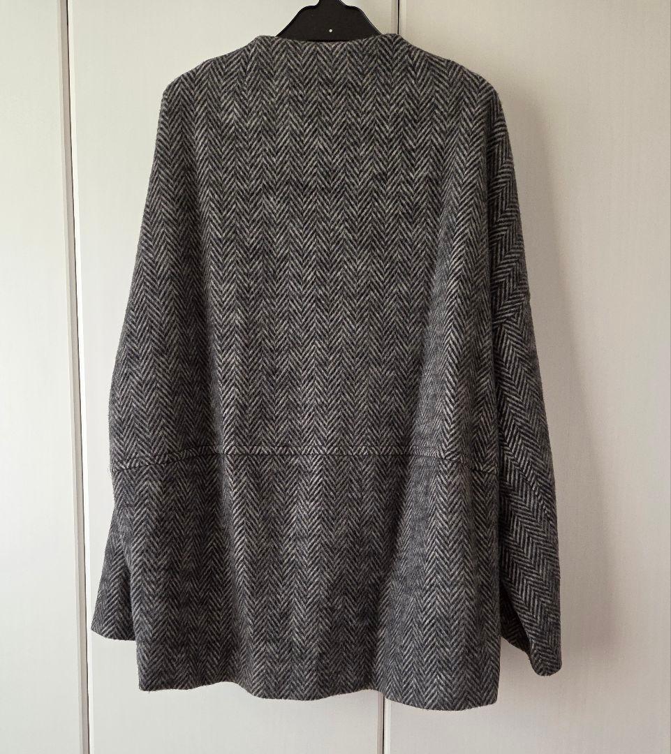美品　FENNEL　グレー系 ヘリンボーン ノーカラージャケット　ヤマダヤ