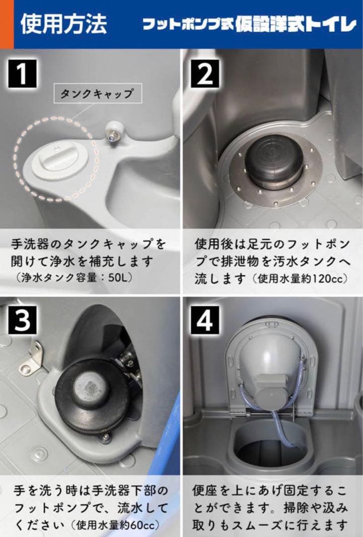 仮設トイレ 簡易水洗 水洗 両用 洋式便座 手洗器付 簡易トイレ