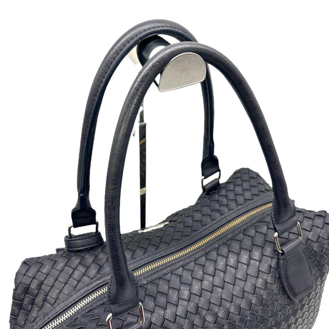 良品 1136 タケオキクチ ボストンバッグ 2way イントレチャート 紺