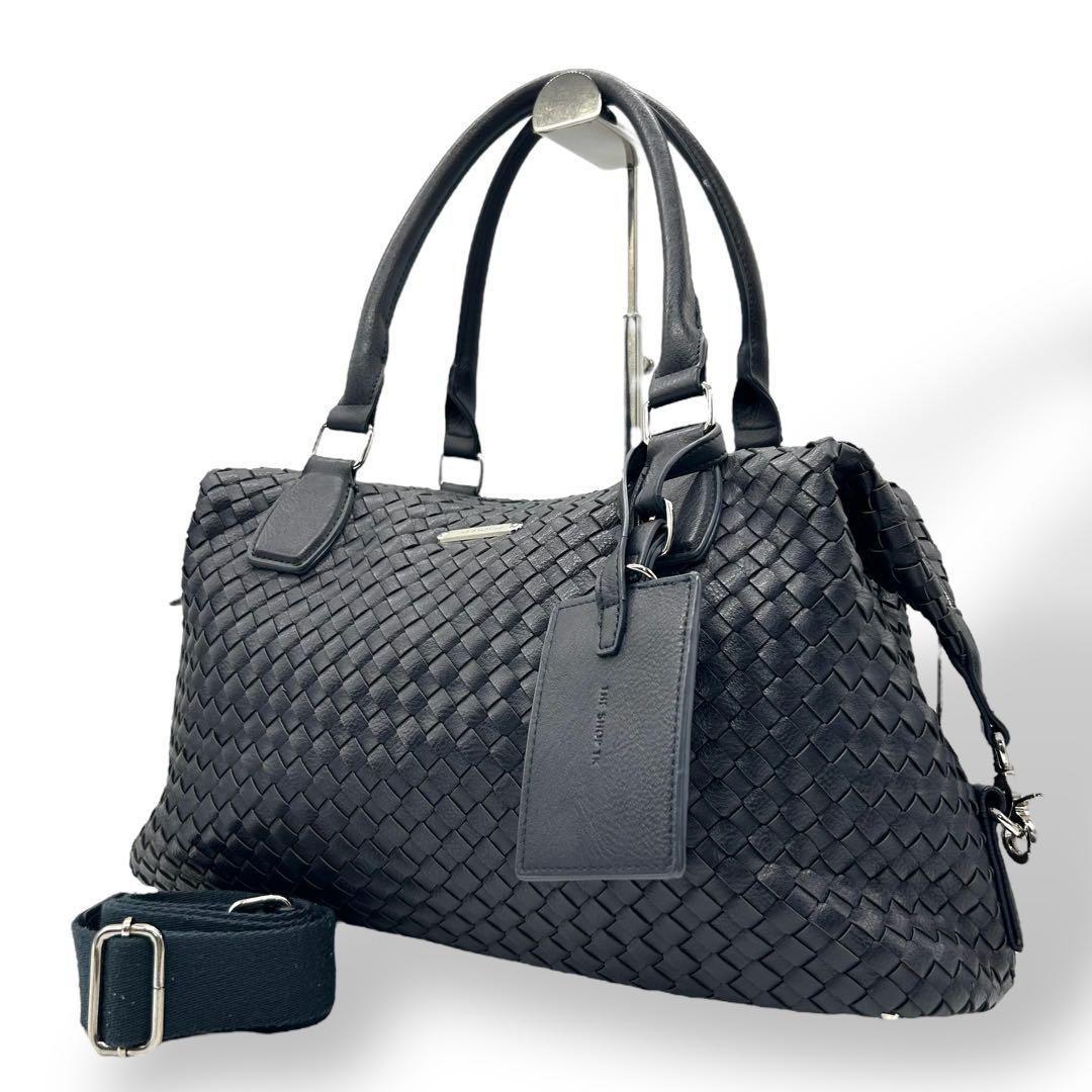 良品 1136 タケオキクチ ボストンバッグ 2way イントレチャート 紺