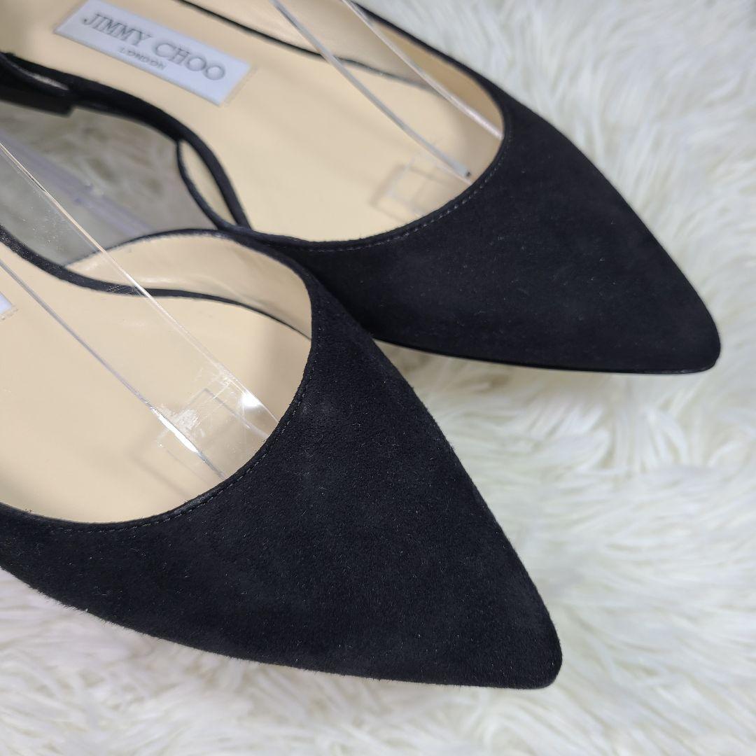 【JIMMY CHOO】ポインテッドトゥ　スエードローヒールストラップパンプス