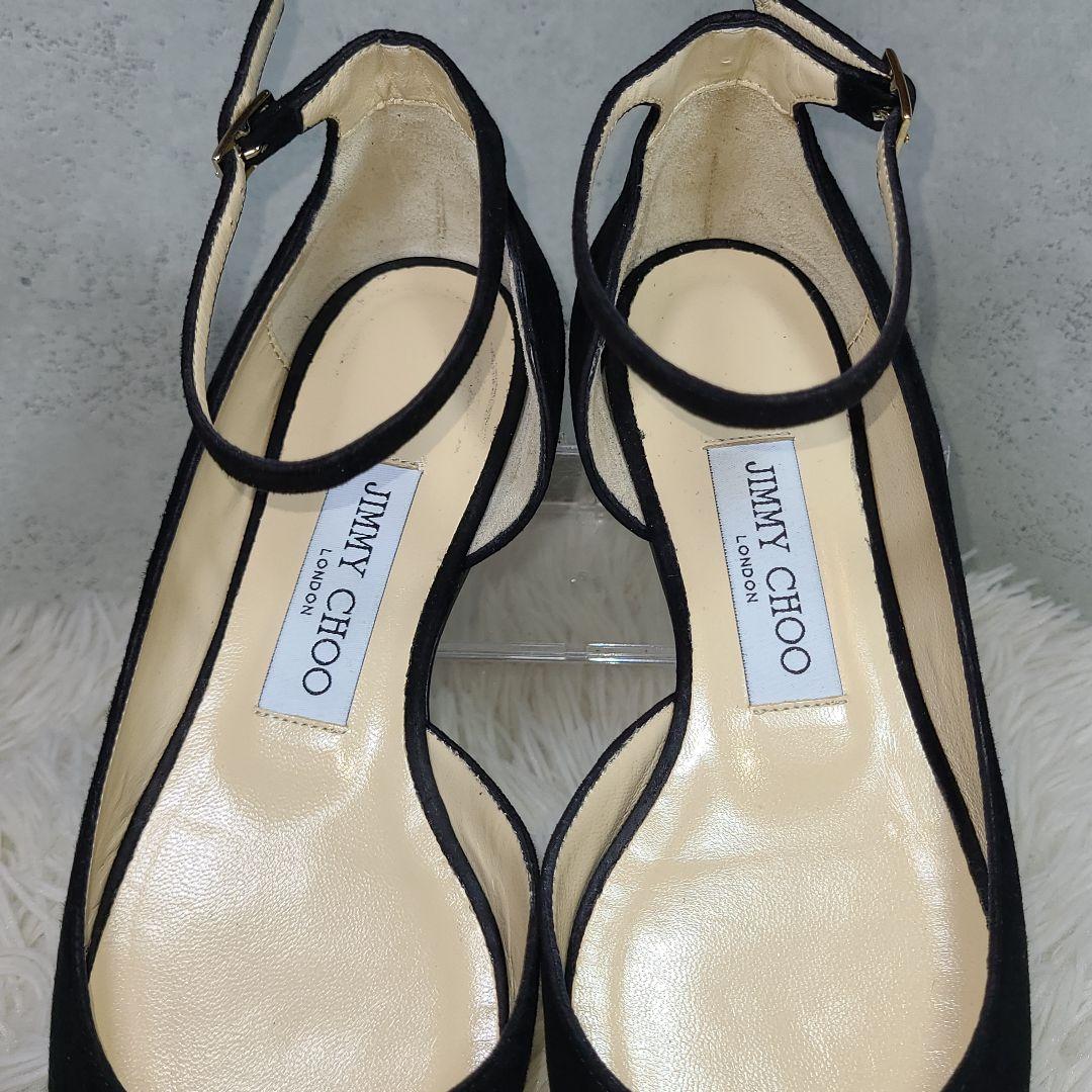 【JIMMY CHOO】ポインテッドトゥ　スエードローヒールストラップパンプス