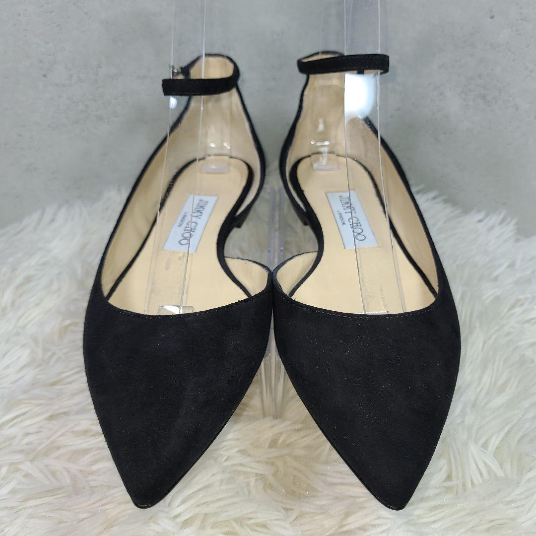 【JIMMY CHOO】ポインテッドトゥ　スエードローヒールストラップパンプス