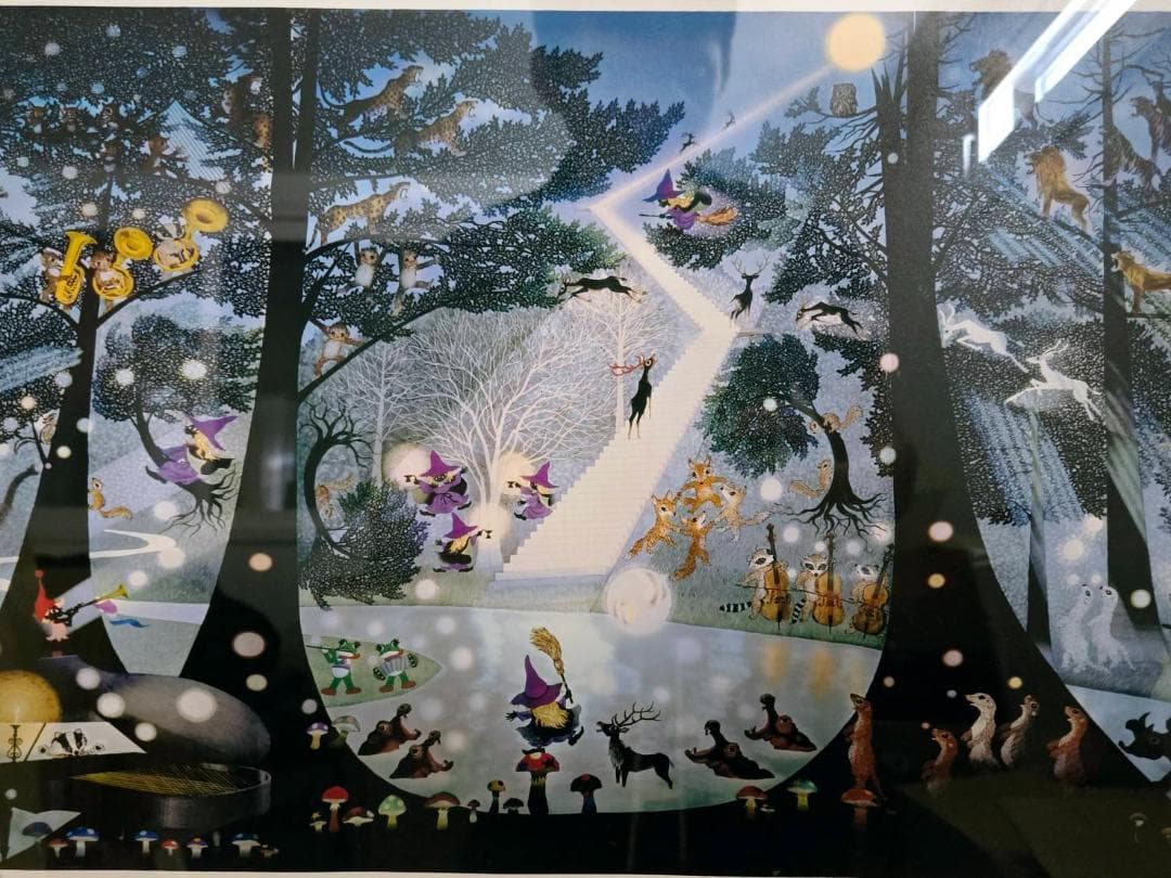 藤城清治　光る森　直筆サイン　ダイヤモンドスクリーン　保証