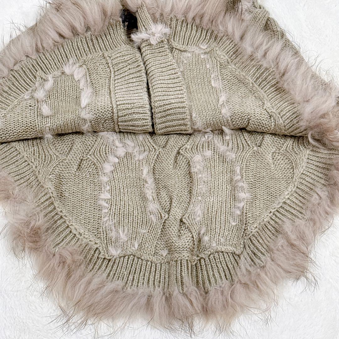 貴重✨️【ロペピクニックパサージュ】ラクーン ラビット毛フード付きニットポンチョ