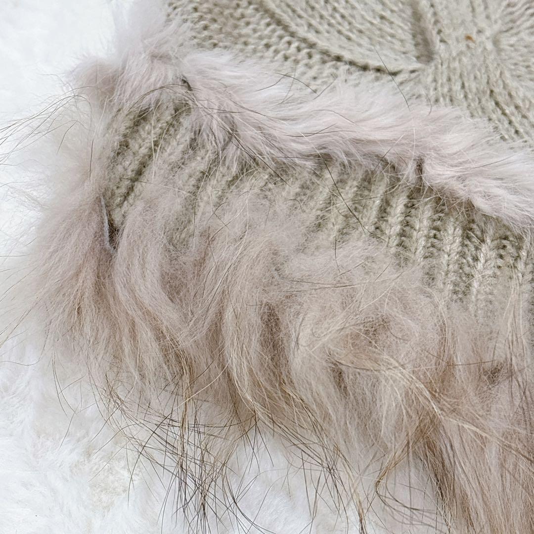 貴重✨️【ロペピクニックパサージュ】ラクーン ラビット毛フード付きニットポンチョ