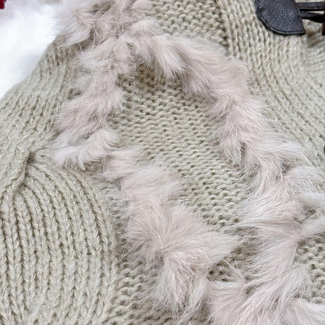 貴重✨️【ロペピクニックパサージュ】ラクーン ラビット毛フード付きニットポンチョ