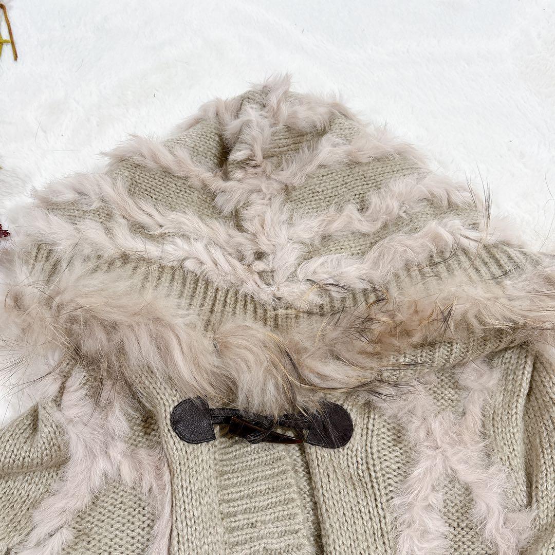 貴重✨️【ロペピクニックパサージュ】ラクーン ラビット毛フード付きニットポンチョ
